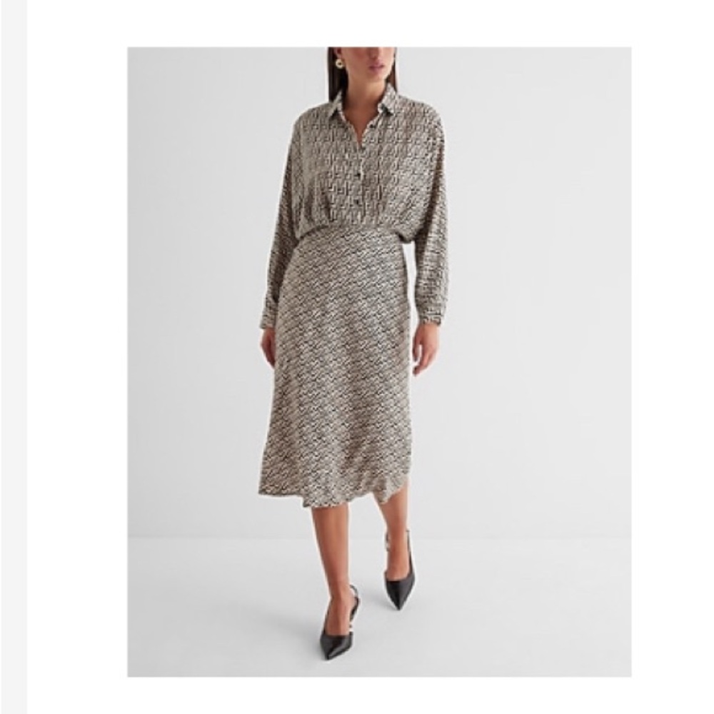 Express Printed Half Button Up Midi Portofino Dress Sz Small